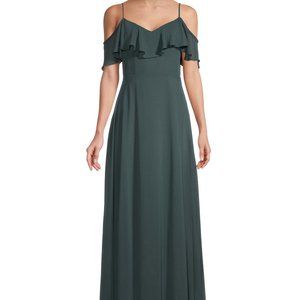 Bill Levkoff- Chiffon V-back A-line Bridesmaid Gown in Evergreen-  NEVER WORN!